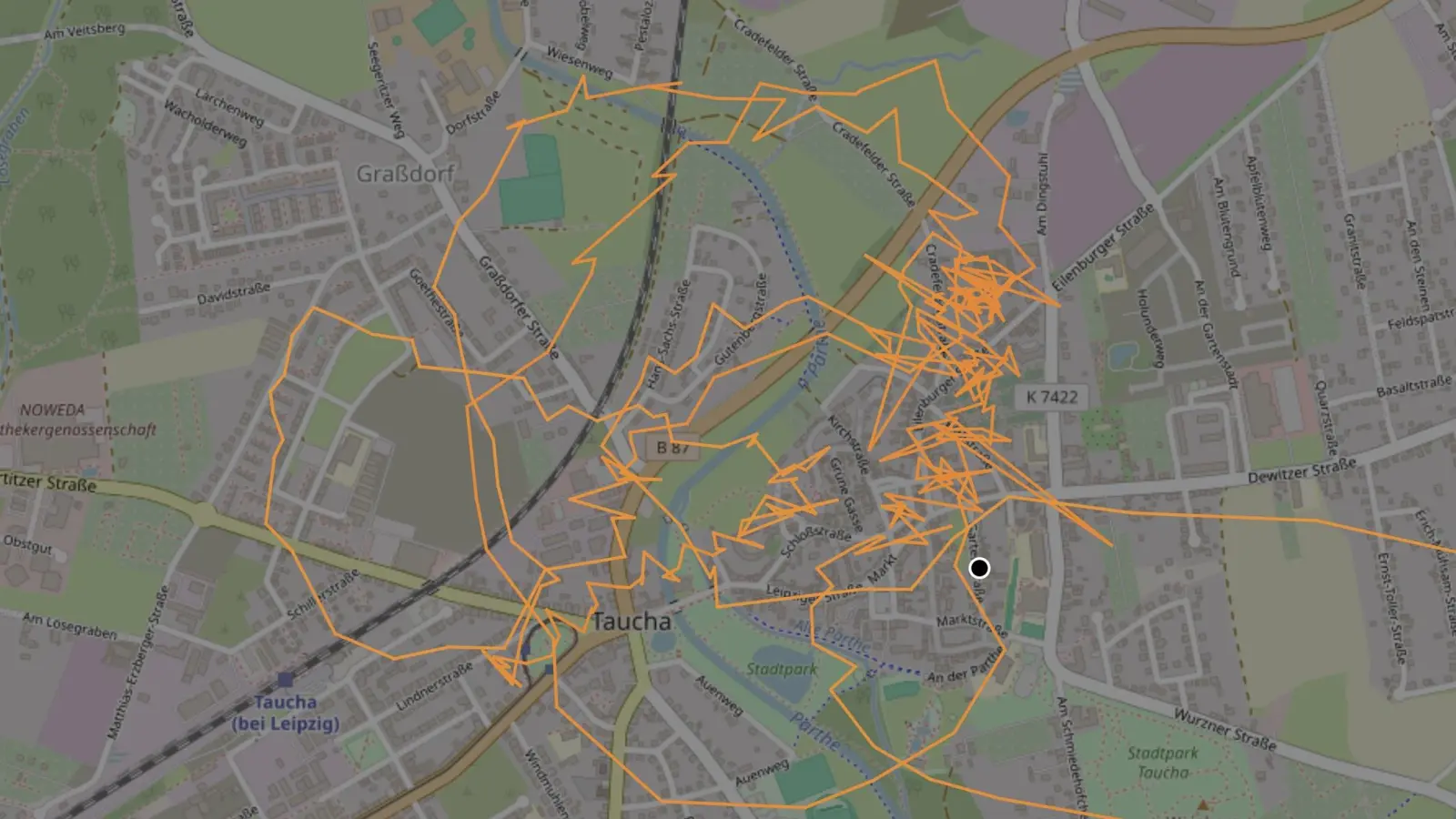 Die Flugroute des Hubschraubers (Screenshot: adsbexchange.com)