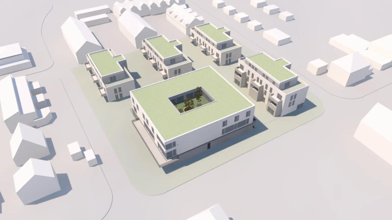 Entwurf der Judohalle mit umliegender Wohnbebauung. (Grafik: Seidel Architekten)