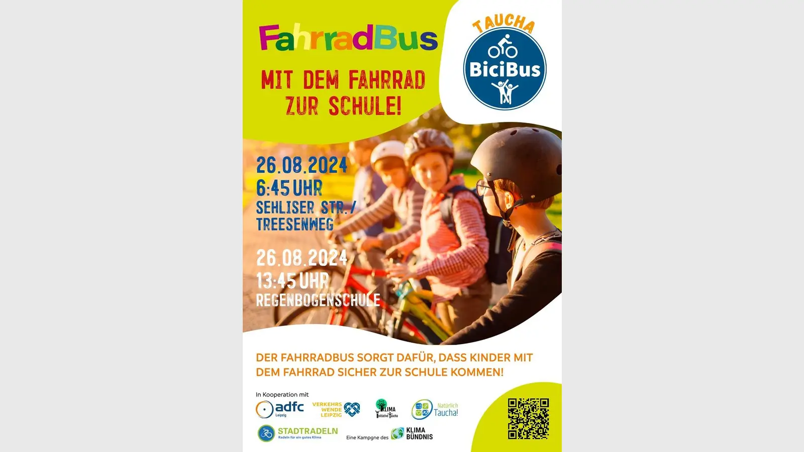 Begleitetes Fahren zur Schule bietet der „Fahrradbus” (Grafik: Klima-Initiative)