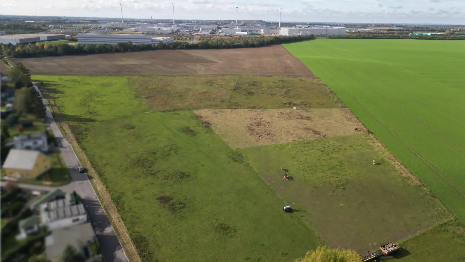 Auf diesen Flächen soll die Erweiterung des Gewerbegebiets an der BMW-Allee erfolgen. (Foto: taucha-kompakt.de)